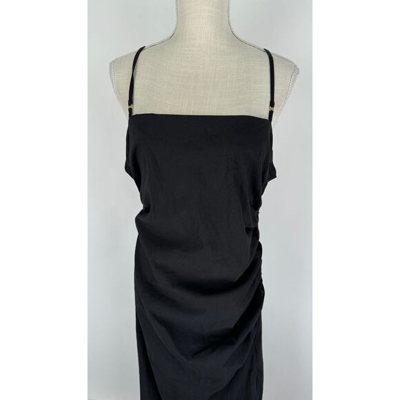 MNG Mango Ruched Midi Dress Womens Size 10 Square Neck New Black Sleeveless - Picture 12 of 16